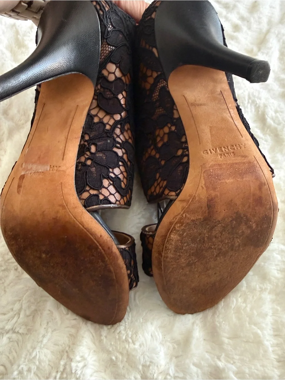 Givenchy Black Lace Open Toe Bootie Heels Pumps 6.5 EU 36.5